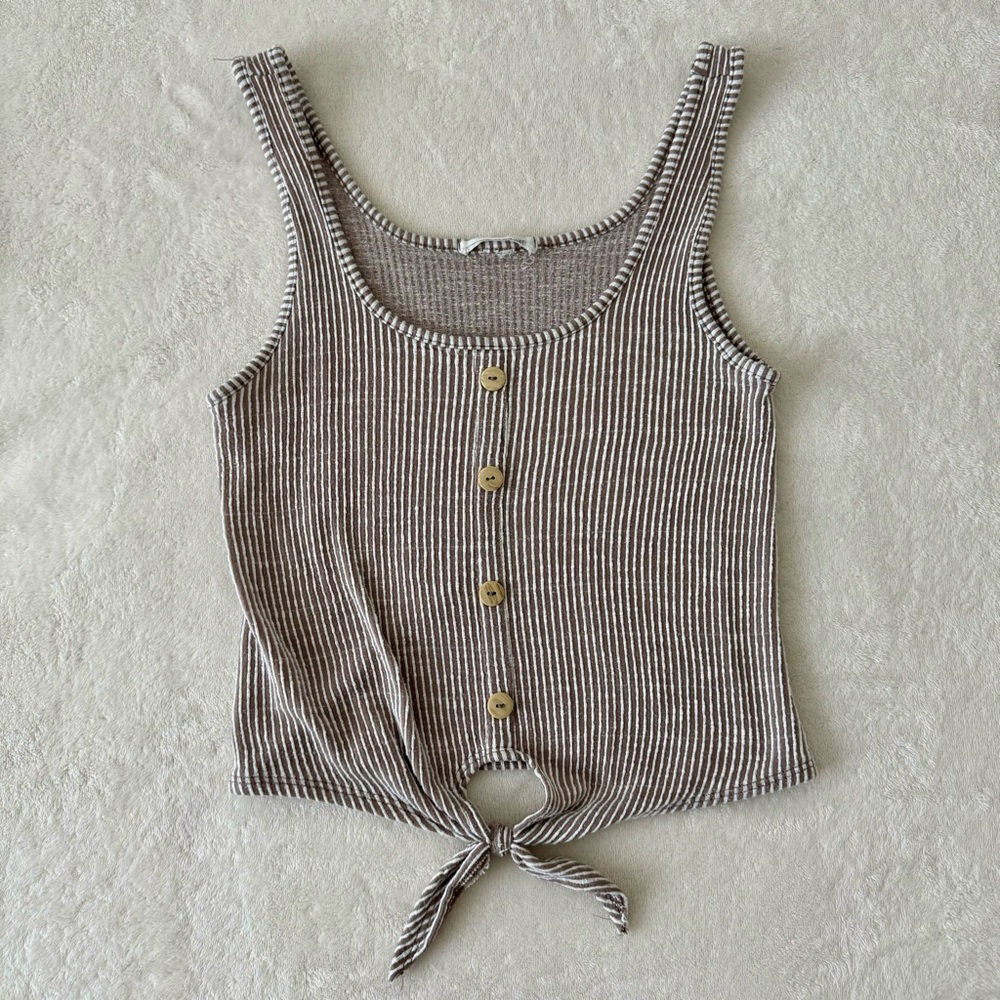 Striped Tank Top with False Buttons